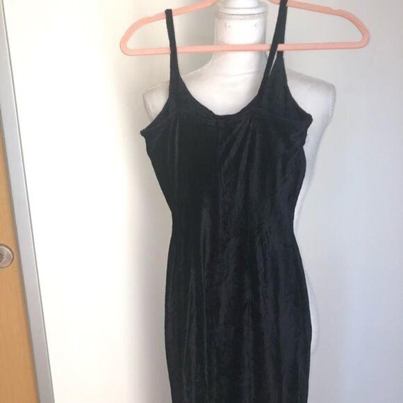 Rampage Black Slip Dress Womens Vintage 90s Ribbed Crushed Velvet Sleeveless - Picture 7 of 12